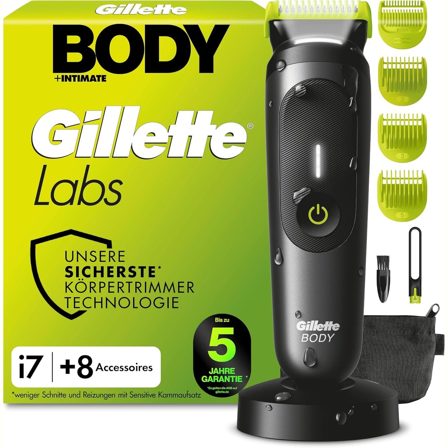 289447 - GILLETTE LABS Makinë prerëse për trupin + intim i7 për meshkuj, e zezë/jeshile