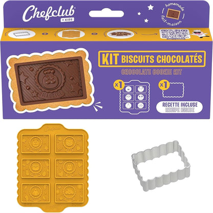 253245 - CHEFCLUB Kids - Set Biskotash me Çokollatë për Fëmijë - Formë Silikoni për Çokollatë + Prerës Metalik për Biskota + Recetë e Ilustruar - Mosha 4 vjeç e lart