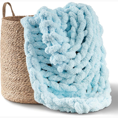 208385 - ADYRESCIA Batanije e Thurur me Dorë, 100% Fije Jumbo Chenille, Trashë dhe e Ngrohtë, Madhësia 127 x 152.4 cm, Ngjyra Blu e Çelët