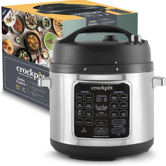288154 - CROCKPOT Tenxhere shumëfunksionale Turbo Express, 5.6 L, 14 opsione gatimi, Zierje e ngadaltë, avull, gatim me presion, CSC062X