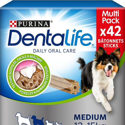 206738 - DENTALIFE - Trajtime të përditshme për kujdesin oral të qenve të rritur mesatarë, Qese me 42 shkopinj përtypës, Veprim pastrues natyral për pastrimin efektiv të dhëmbëve