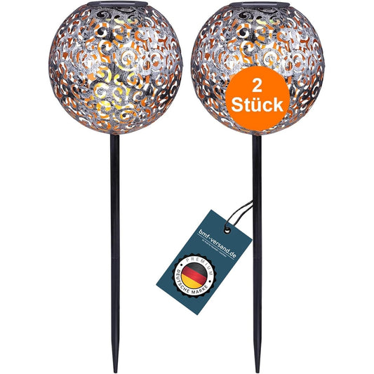 177192 - BMF-VERSAND, Llampa Diellore LED Glob 20cm, Pako prej 2, Dritë Globi e Jashtme me Kunj 54cm, Rezistente ndaj Spruzitjes, për Kopsht të Jashtëm