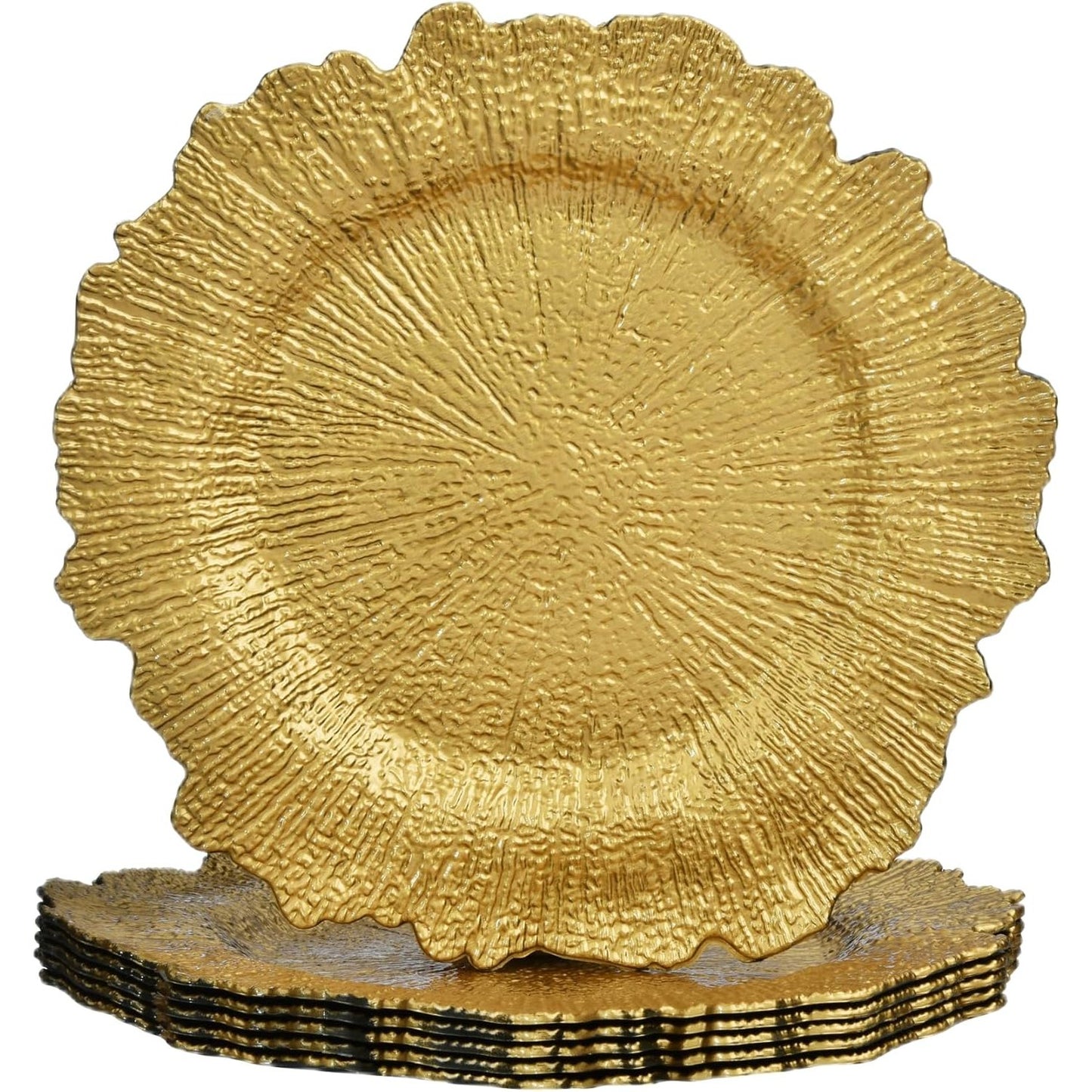 218946 - ALINK Pjata Gold Charger, 33 cm, Plastike për Dasma, Krishtlindje, 5 copë - Të Ripërdorshme