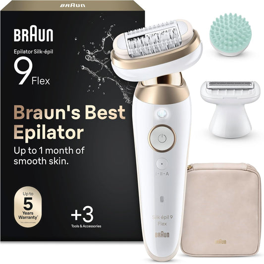315116 - epilator Silk-épil 9 Flex për Gra - Kokë fleksibile 360°, e lagësht dhe e thatë, Rezistent ndaj ujit, e bardhë/e artë