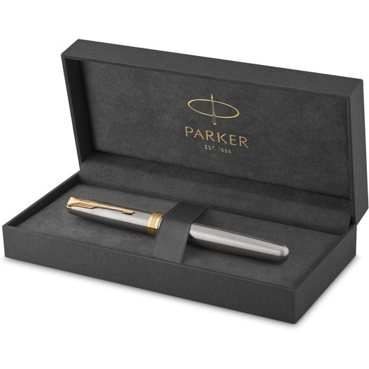 305066 - PARKER Stilograf Sonnet, Çelik inox me zbukurim ari, Stilograf me majë të hollë, Kuti dhurate