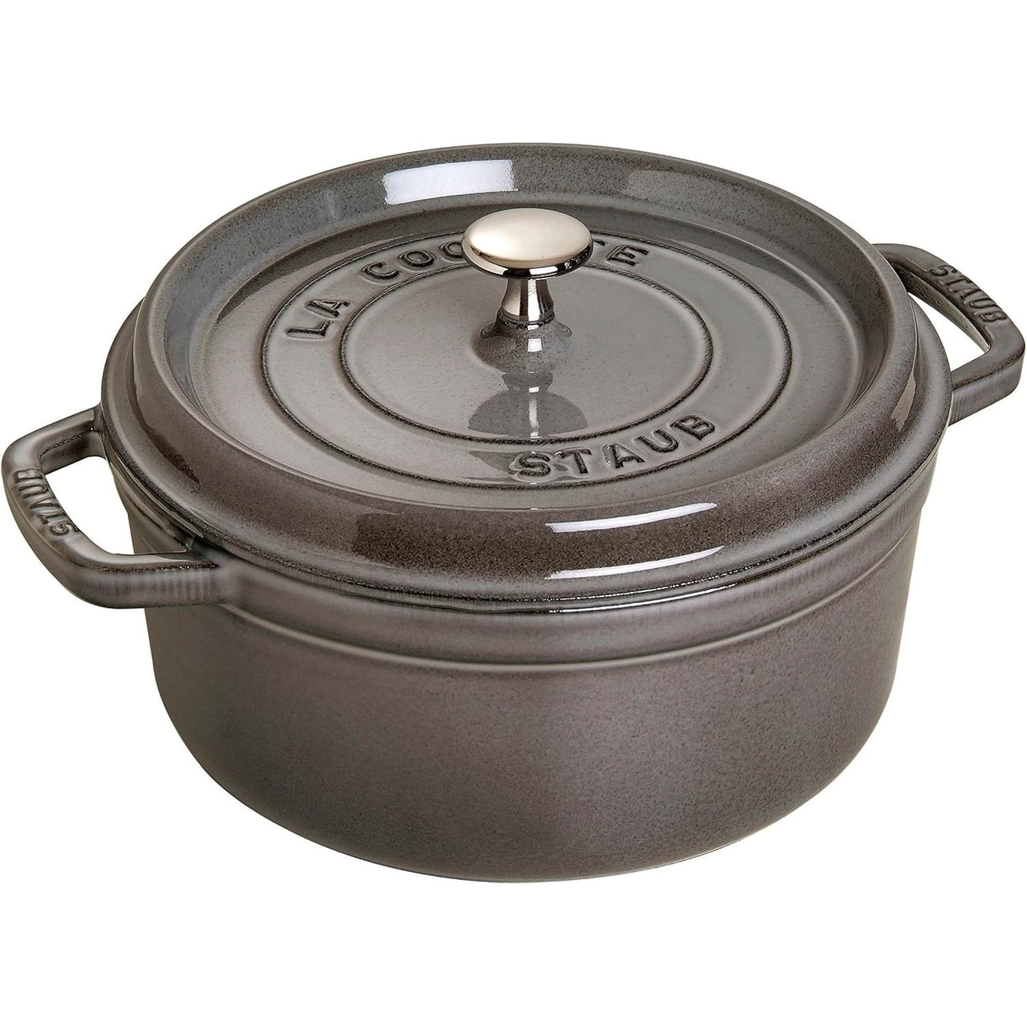 221021 - STAUB Pjekje/Furçë prej gize, e rrumbullakët 24 cm, 3.8 L, Funksion Aroma Rain, e përshtatshme për të gjitha llojet e sobave, Gri Grafiti