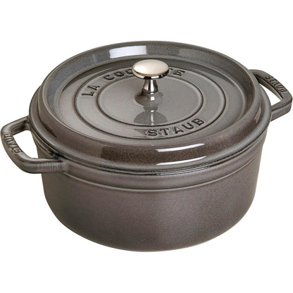 221021 - STAUB Pjekje/Furçë prej gize, e rrumbullakët 24 cm, 3.8 L, Funksion Aroma Rain, e përshtatshme për të gjitha llojet e sobave, Gri Grafiti