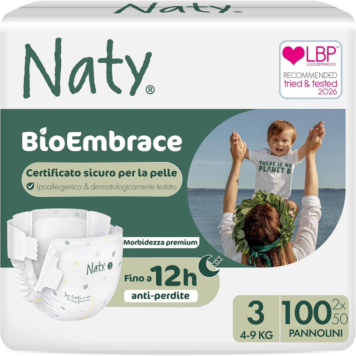 298127 - NATY BioEmbrace Pelena për foshnje Madhësia 3 (4–9 kg), 100% materiale me bazë bimore, 100 copë