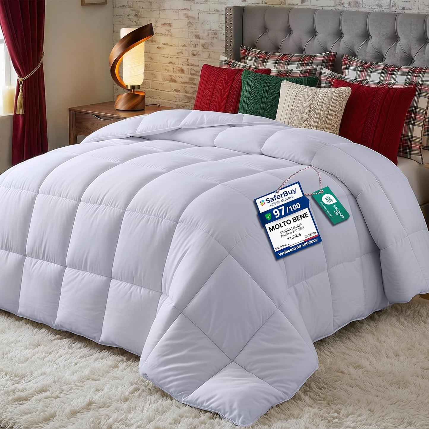 214608 - UTOPIA BEDDING Jorgan 240x260 cm, i ngrohtë 370 GSM, për krevat dopio, mbulesë e bardhë me fletëza këndore