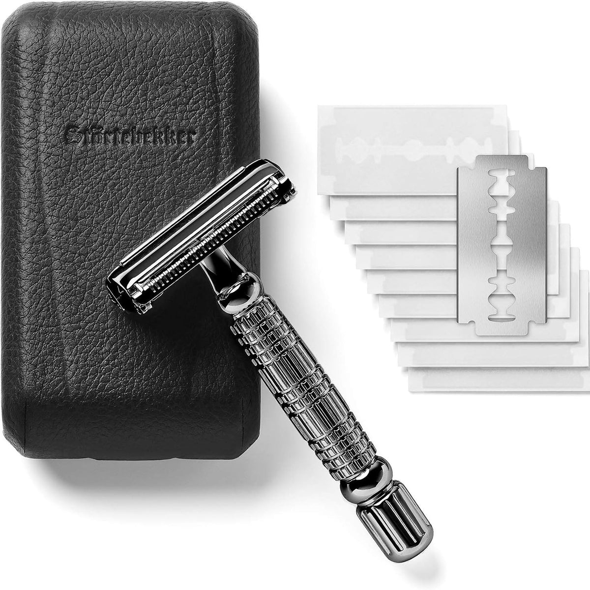 289687 - STÖRTEBEKKER® Brisku i Sigurisë Premium për Burra Hamburg - Set Rroje me 10 Tehe Rroje dhe Kuti Lëkure - Brisku i Lagësht për Burra me Kuti Udhëtimi me Pasqyrë - FITUES I TESTIT Stiftung Warentest (12/2024)