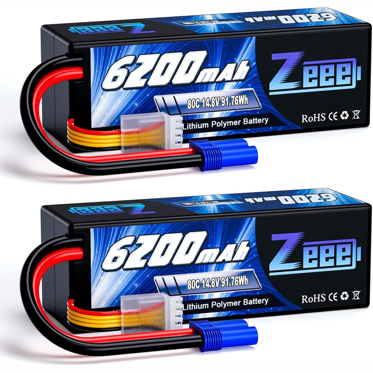 299095 - ZEEE Bateri 4S LiPo 14.8V 80C 6200mAh me lidhës EC5 për makina me telekomandë, aeroplanë, helikopterë (2 pako)