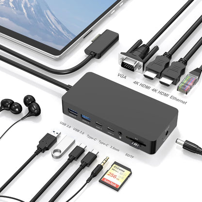 309672 - MICROSOFT SURFACE DOCK, STACION DOKIMI ME EKRAN TREFISHT 12-NË-1 (2HDMI 4K+VGA) PËR SURFACE PRO 9/8/X/7/6/5/4/3, SURFACE BOOK 3/2, LAPTOP SURFACE 5/4/3/2/1/GO