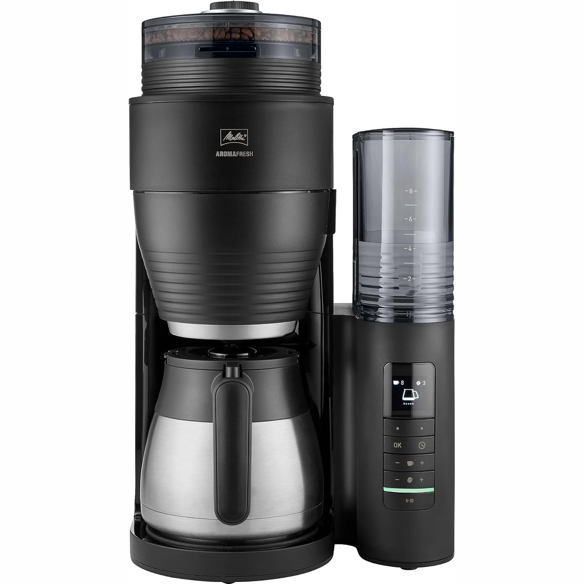 288106 - MELITTA Makinë kafeje AromaFresh Therm Pro X, për deri në 8 filxhanë, me filtr me mulli, e zezë/argjendtë