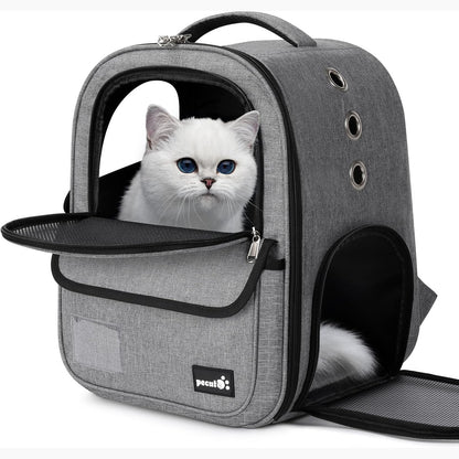 217682 - ÇANTË SHPINE për mace pecute 6 kg, transportuese e lëvizshme dhe e palosshme, e frymëmarrshme dhe e lehtë, me litar sigurie dhe zinxhir të kyçshëm