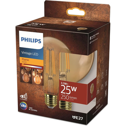 224839 - PHILIPS LLAMBË LED GLOBE VINTAGE AMBER G95, Bazë E27 3.1W, 250 Lumen, 1800k