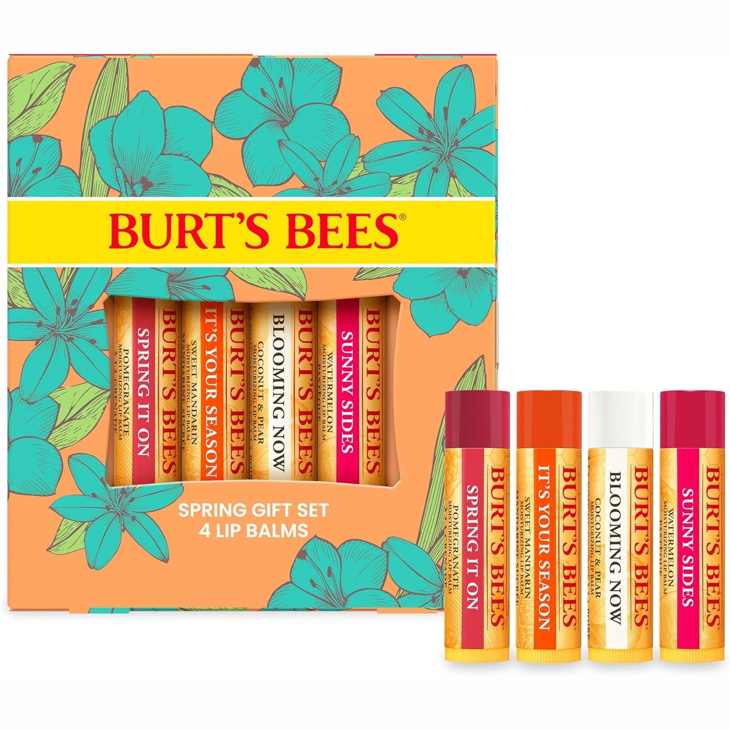 318623 - BURT'S BEES Set Dhurate për Balsam Buzësh, 4 balsame buzësh (Shegë, Kokos, Dardhë, Mandarinë e ëmbël), 4 x 4.25 g