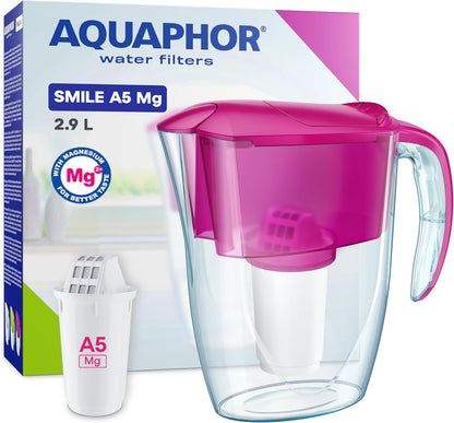 219286 - AQUAPHOR Enë Filtri Smile, 2.9 L, për Dyert e Frigoriferit, përfshin Filtër A5 350 L, Rozë