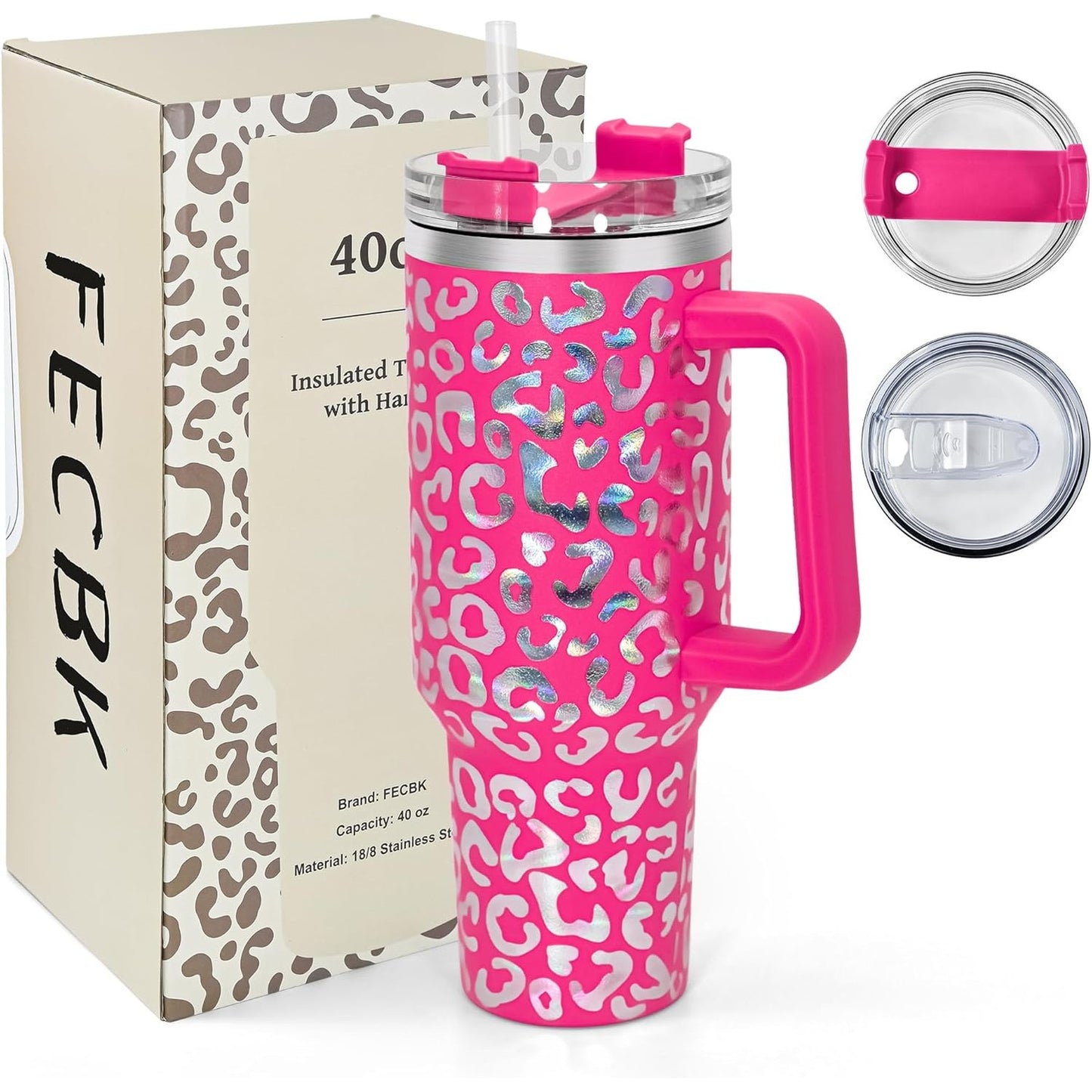 223707 - FECBK Filxhan termos me kashtë dhe dorezë, 1.2L, 100% i papërshkueshëm nga uji, Mban pijet të ngrohta për 12 orë / të ftohta për 34 orë, ngjyrë leopardi rozë e nxehtë