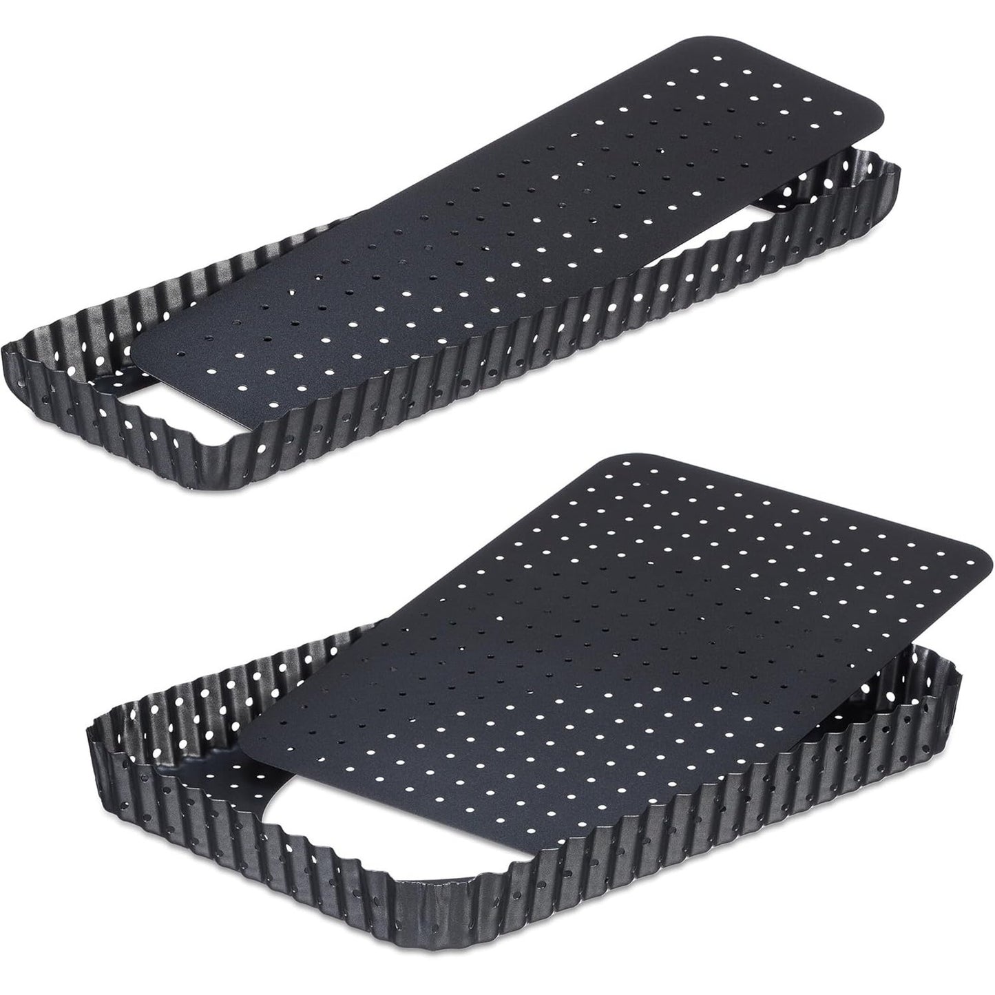 200927 - RELAXDAYS Tavë për Tartë Set prej 2 copësh, me Bazë dhe Vrima të Lëvizshme, 2 Madhësi, Jo-Ngjitëse, Tavë Drejtkëndëshe për Kiç, Antracit