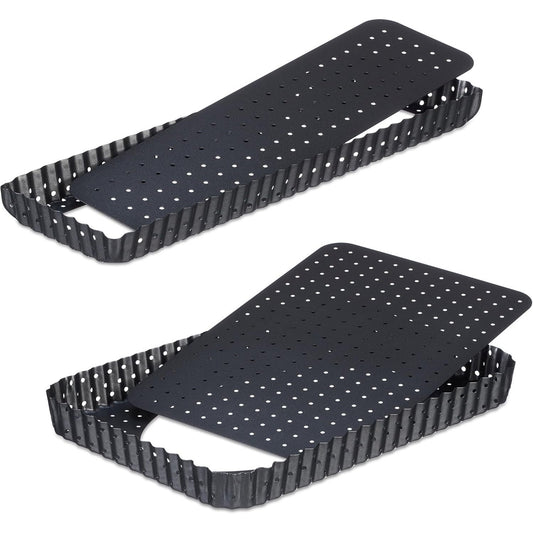 200927 - RELAXDAYS Tavë për Tartë Set prej 2 copësh, me Bazë dhe Vrima të Lëvizshme, 2 Madhësi, Jo-Ngjitëse, Tavë Drejtkëndëshe për Kiç, Antracit