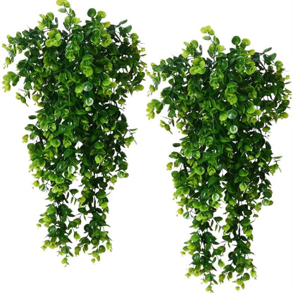 224746 - BEJAGWUS 2 copë bimë artificiale të varura, me dredhkë artificiale dhe eukalipt, dekorim estetik, jeshile