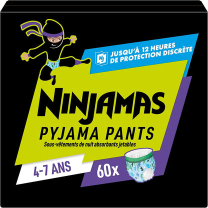 292695 - PAMPERS Pantallona Pizhame Ninjamas, Djem, 60 të brendshme thithëse nate, 4-7 vjeç, 17-30 kg, Mbrojtje maksimale kundër rrjedhjeve, Pako 1-Mujore