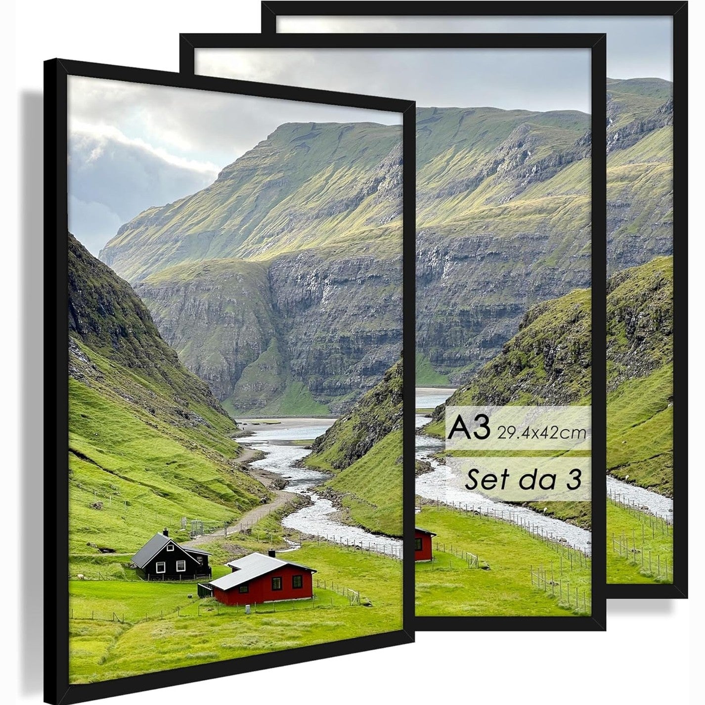 263148 - QPQIYIY Korniza fotografish A3 (29.7x42 cm) Set me 3 copë, të zeza, material kompozit druri, ideale për foto, piktura, postera