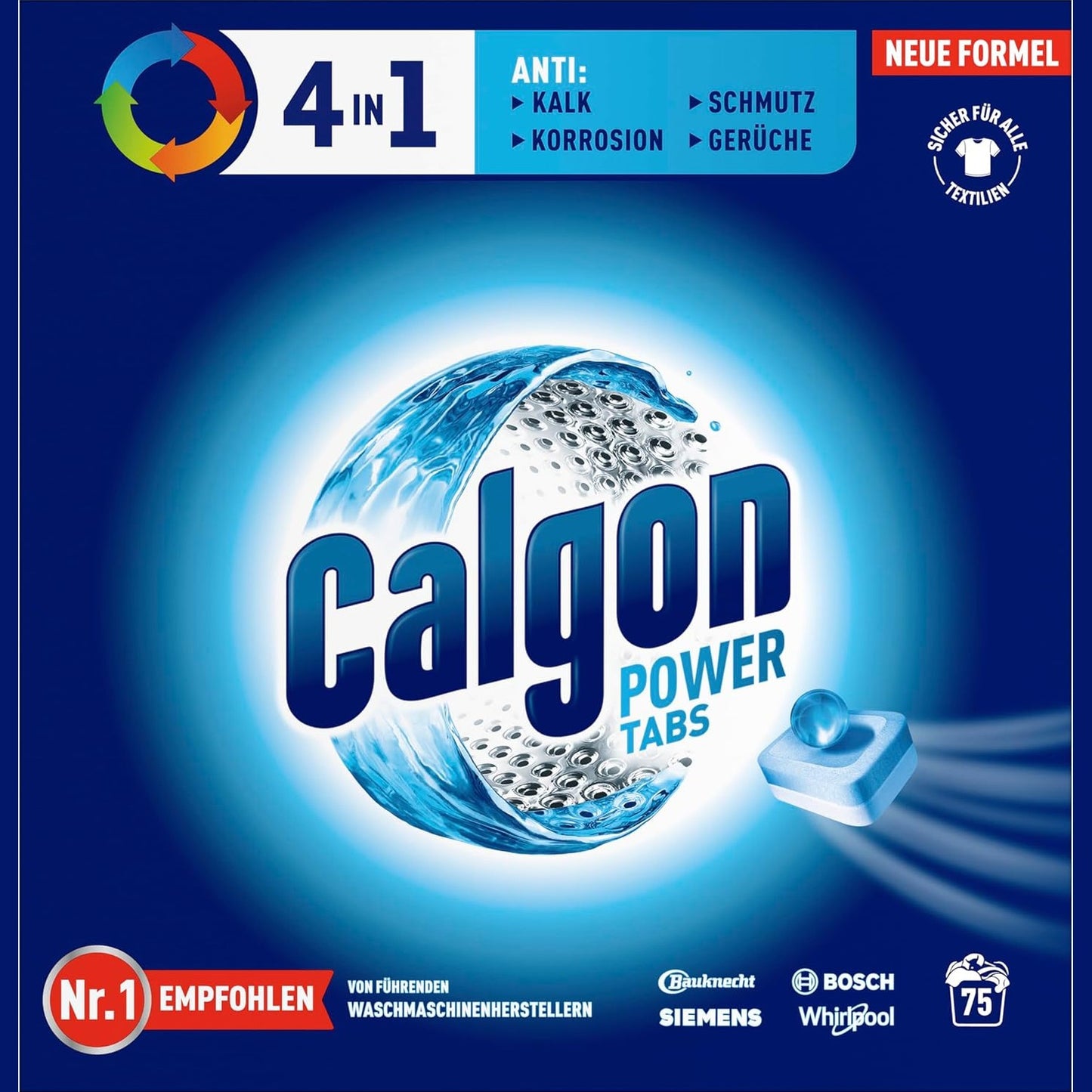 316812 - CALGON - Tableta 3 në 1 Powerball - 75 tableta - Pastrues për lavatriçe dhe kundër gëlqeres