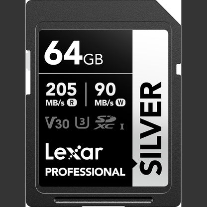273285 - LEXAR Kartë SD 64GB SILVER, Lexim deri në 205MB/s, Shkrim 90MB/s, SDXC UHS-I, Klasa 10, U3, V30