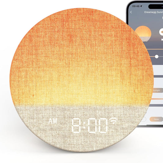 234990 - DREAMEGG Orë alarmi me dritë dite, kontroll aplikacioni, 34 tinguj qetësues, 12 mënyra drite, alarme të shumëfishta, për të rritur dhe foshnje