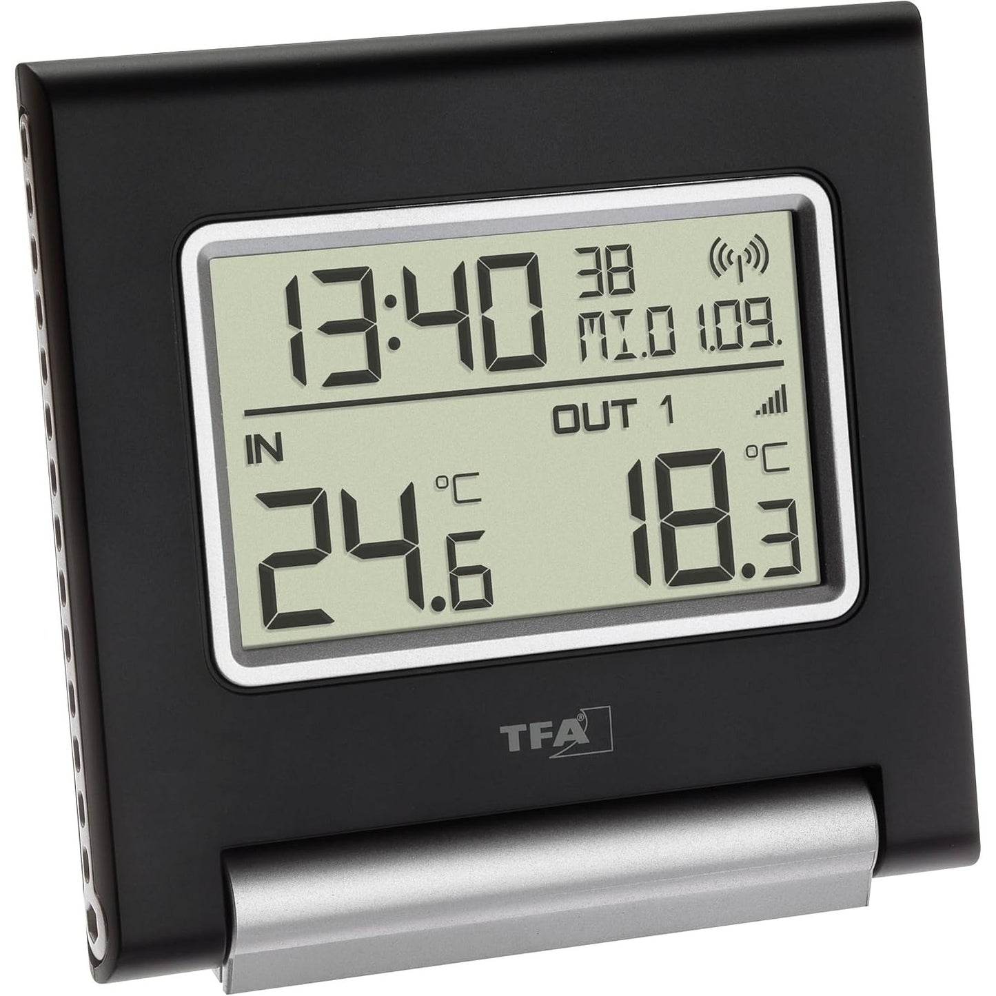 288738 - TFA DOSTMANN Termometër pa tel Spot 30.3030, Gjatësi 109 mm x Gjerësi 20 mm x Lartësi 104 mm, temperaturë e jashtme dhe e brendshme, e zezë