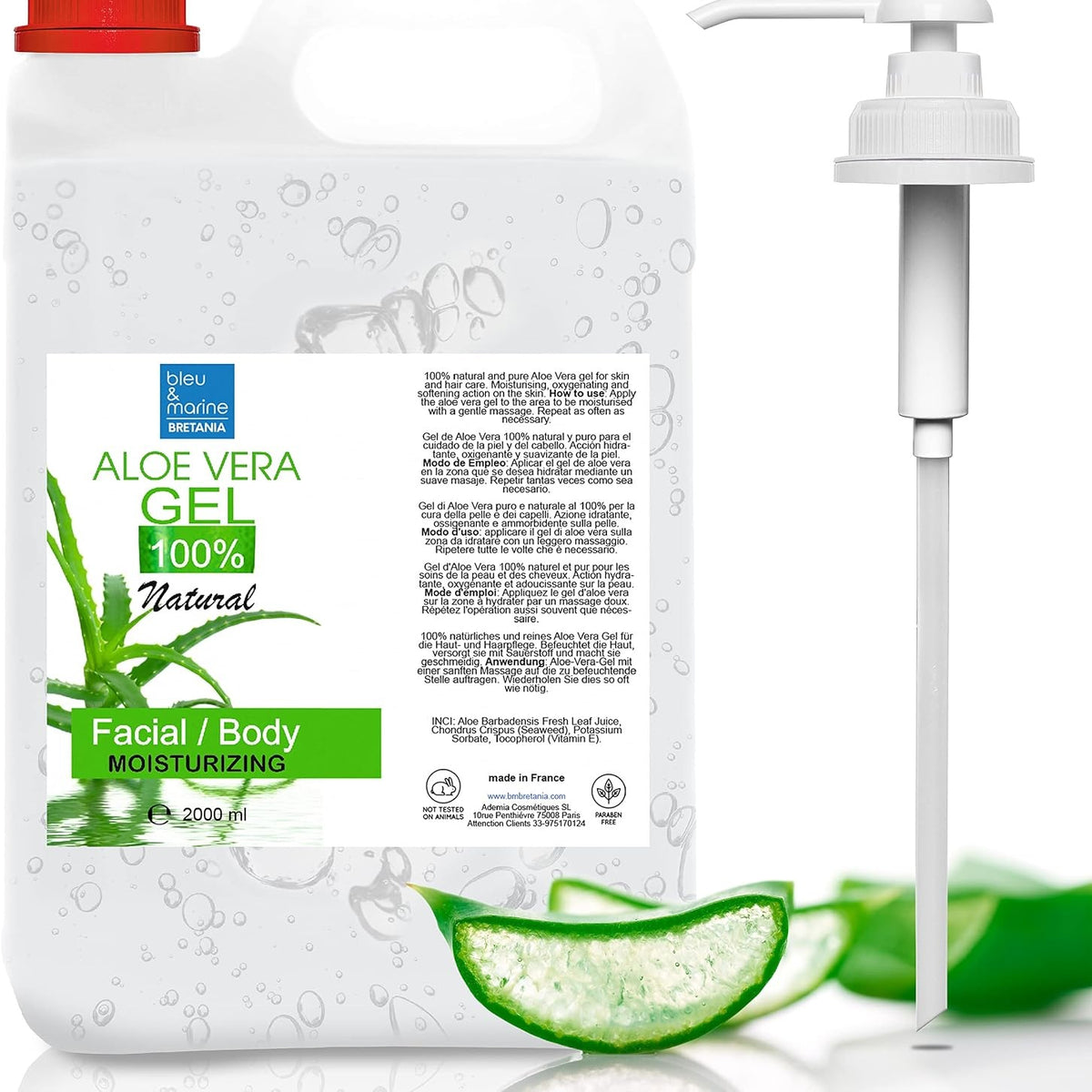 336019 - XHEL Aloe Vera, 100% Natyral, 2000 ml, Hidratues për Fytyrën dhe Trupin, Pas Diellit
