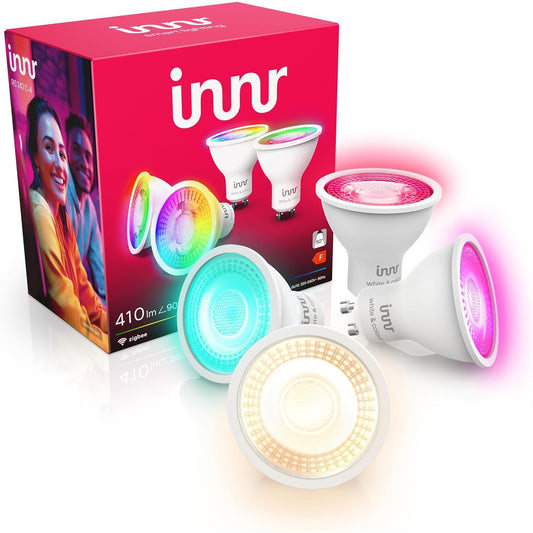 162387 - ZIGBEE - Llampa inteligjente GU10, Kompatibel me Hue dhe Alexa (Kërkohet urë), Ndriçim i bardhë dhe me ngjyra, RGB 16 milionë ngjyra, LED, Kapacitet 410 lumen - Pako prej 4