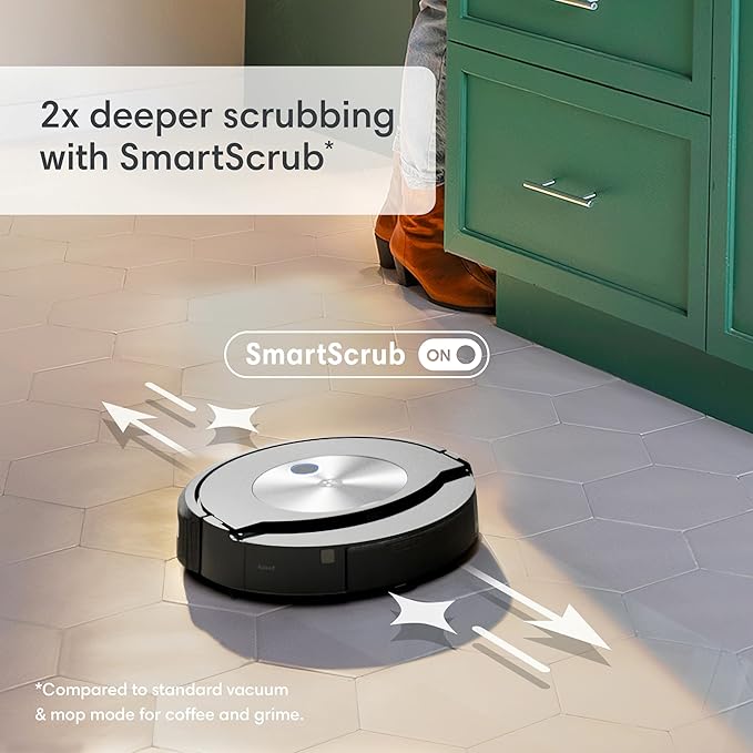 118008 - iROBOT Roomba Combo j7, Fshesë dhe Larës Robot për Dysheme, me Hartëzim Inteligjent, Wi-Fi, Zbulim Pengesash, 2 Furça Gome për Shumë Sipërfaqe, e Programueshme me Aplikacion dhe Asistent Zanor