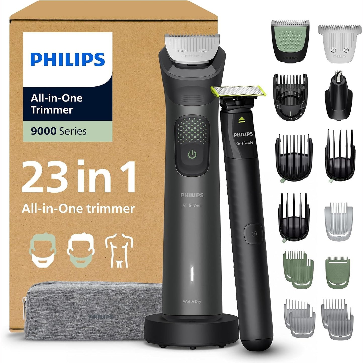 274877 - PHILIPS Makinë prerëse mjekre Multigroom Series 9000, gjithçka-në-një, 23 pjesë, 27 cilësime gjatësie (0.2–20 mm), MG9561/30