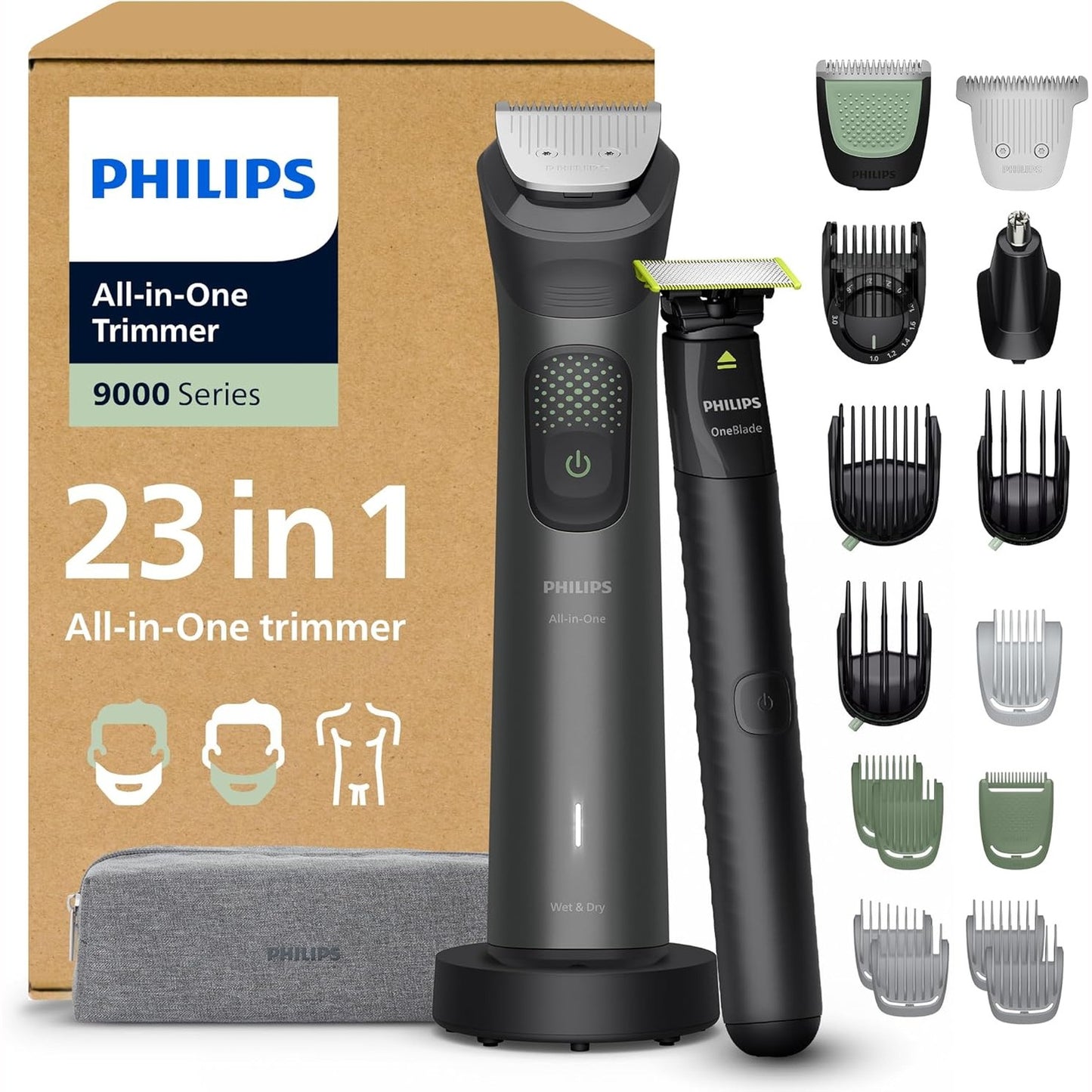 271046 - PHILIPS Makinë prerëse gjithçka-në-një Multigroom Series 9000 23-në-1, MG9561/30, makinë rroje + makinë prerëse për meshkuj, 27 cilësime gjatësie (0.2-20 mm)