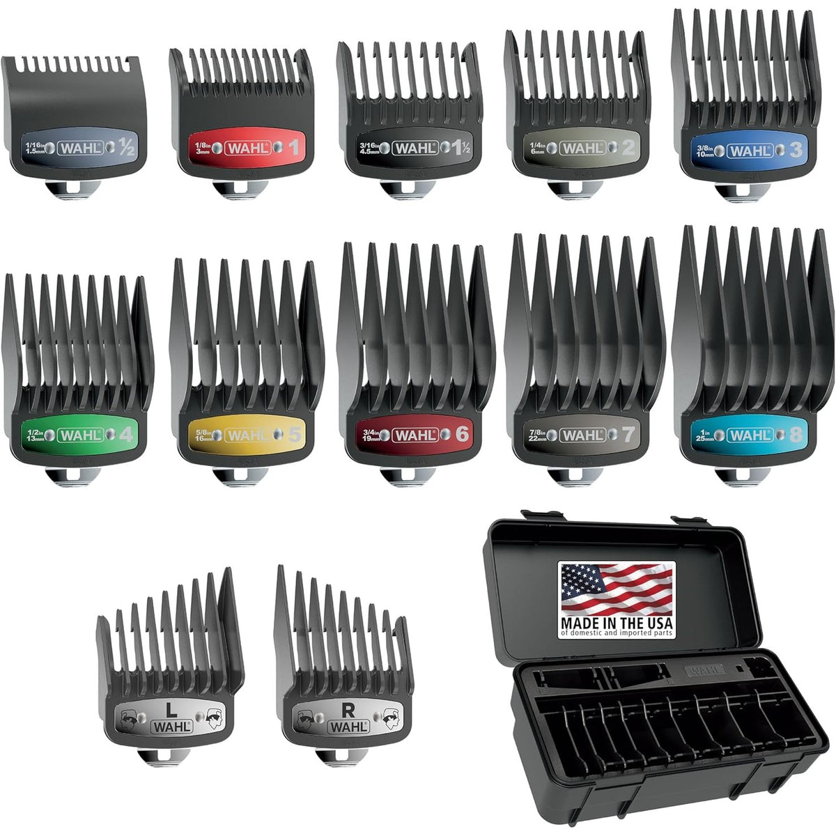 316169 - WAHL - Set krehërash udhëzues Clipper Elite, 12 aksesorë, 1/16 inç deri në 2.5 cm, 3291-300, i zi