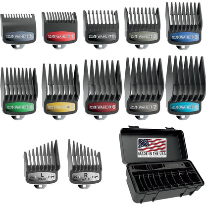 316169 - WAHL - Set krehërash udhëzues Clipper Elite, 12 aksesorë, 1/16 inç deri në 2.5 cm, 3291-300, i zi