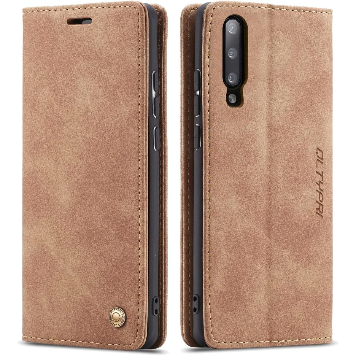 320481 - QLTYPRI Mbrojtëse për Samsung Galaxy A50, Portofol me Vende për Karta, Lëkure PU Vintage, Ngjyrë Kafe
