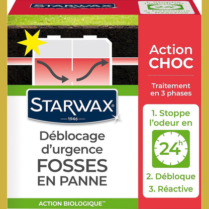 275404 - STARWAX Tretësira e Zhbllokimit të Gropave Septike, 600g, zhbllokon rezervuarët e bllokuar, ndalon aromat brenda 24 orëve, rikthen aktivitetin biologjik për 1 muaj