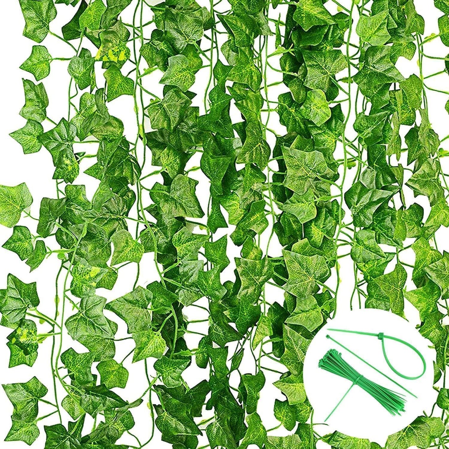 184798 - NOA HOME DECO Kurorë Artificiale Hedera, 24 copë, Bimë Hedera të Gjelbra të Rreme, për Kopsht, Dasma, Festa, Dekorim Muri, Hardhi Hedera 2.2m, Lidhëse Kabllosh 30m