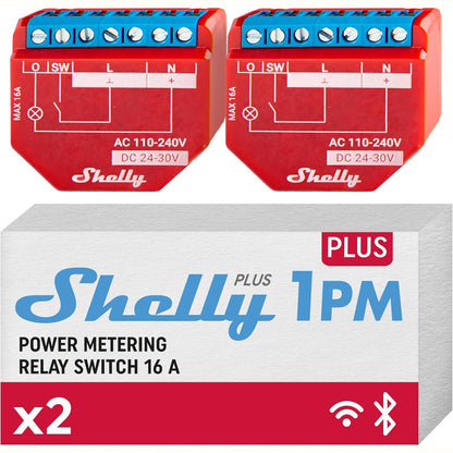 245647 - SHELLY Plus 1PM, Rele Smart Switch, Pako me 2, Wi-Fi dhe Bluetooth, Matës i Energjisë, Automatizim në Shtëpi, i pajtueshëm me Alexa dhe Google Home, Aplikacion iOS dhe Android, Nuk kërkohet Hub