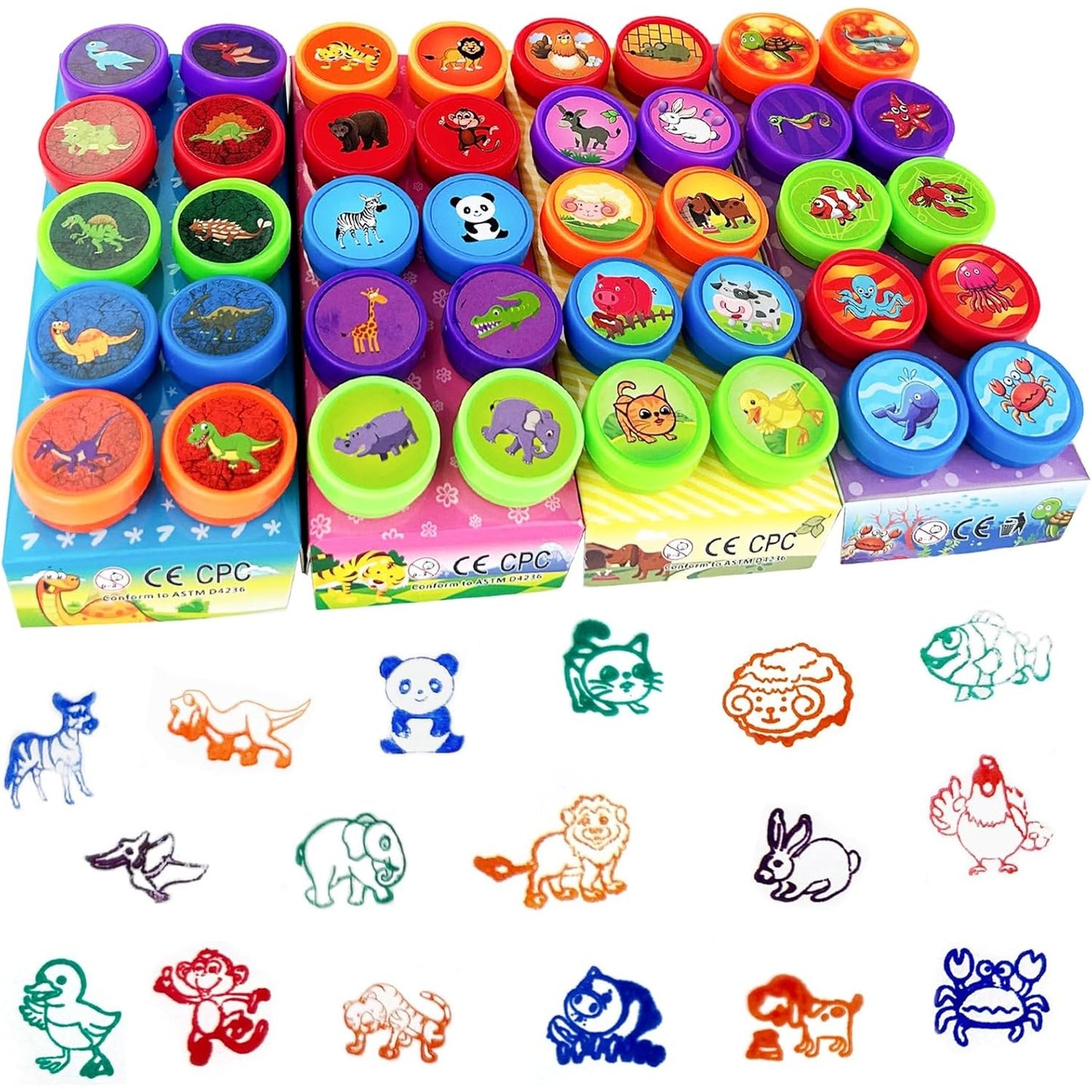 224816 - Diompirux Set vulash kafshësh me 40 pjesë, vulë vetë-lyerëse, plastike, për fëmijë, dhuratë feste, dhuratë ditëlindjeje