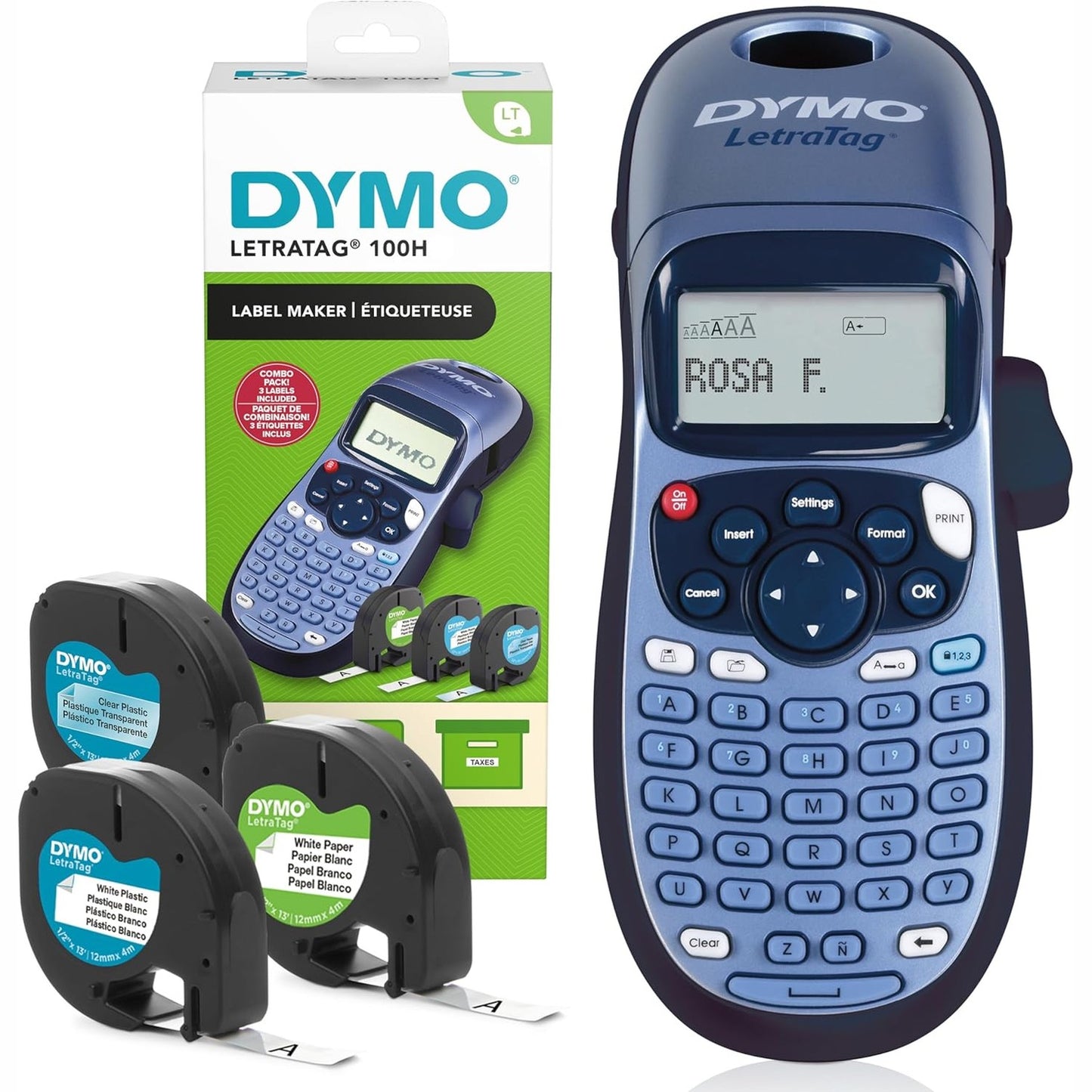 273094 - DYMO Printer Etiketash Dore LetraTag LT-100H | Printer Portativ Etiketash me Tastierë ABC | Përfshin Etiketa Letre, Etiketa Plastike të Bardha dhe Transparente | Ideale për Zyrë dhe Shtëpi