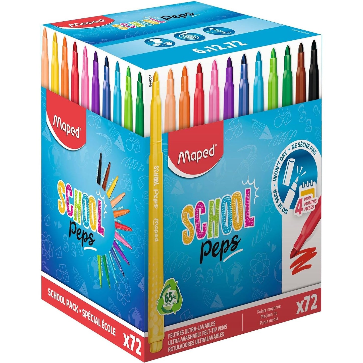 268497 - MAPED Stilolapsa me majë të gjatë School Pep's - 72 copë, majë të larëshme, super rezistente, ngjyra të ndezura