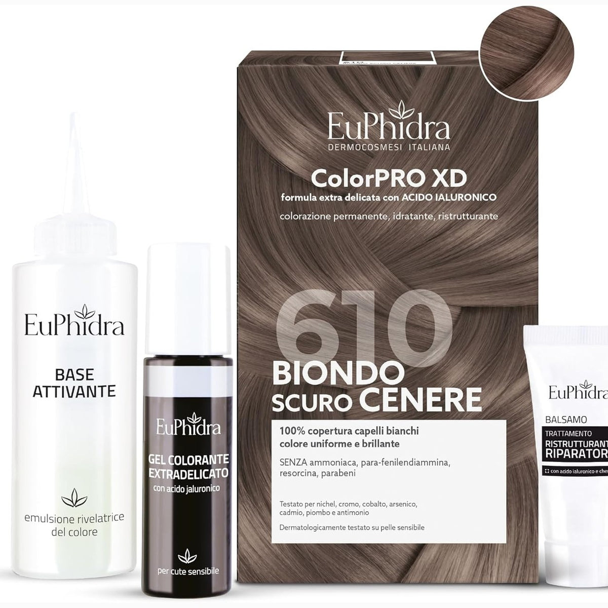 306806 - EUPHIDRA Colorpro XD me acid hialuronik, 610 Bjonde e errët hiri, më shumë hidratim, më shumë butësi, më shumë vëllim, më shumë shkëlqim.