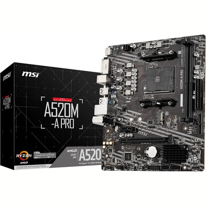 268019 - PLLAKË AMË MSI A520M-A PRO MICRO-ATX, për procesorët AMD Ryzen të gjeneratës së 3-të, AM4, DDR4 Boost (4600MHz/OC), 1 x PCIe 3.0 x1, 1 x M.2 Gen3 x4, Gigabit LAN