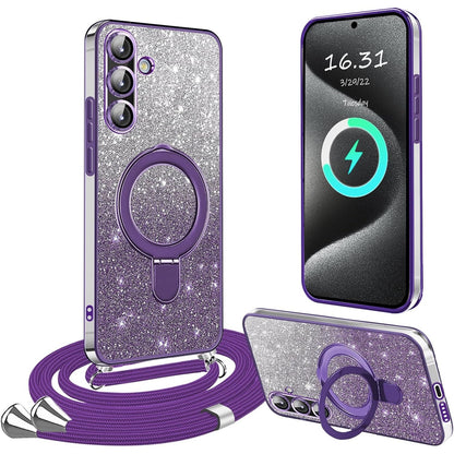 274279 - XCYYOO Mbrojtëse Telefoni për Samsung Galaxy A56 5G me Rrip, Mbrojtëse prej Silikoni Transparente, Rezistente ndaj Goditjeve, Mbështetëse Unaze me Zinxhir - Vjollcë