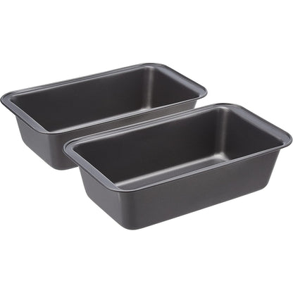 223592 - AMAZON BASICS Tavë drejtkëndëshe për pjekje buke, pako me 2 enë, jo ngjitëse, çelik karboni, gri, 27x15x7 cm