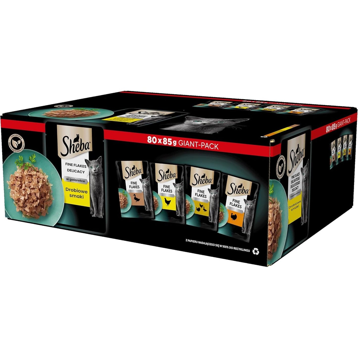 217337 - SHEBA Ushqim i lagësht për mace, 72 qese 85g, shumëllojshmëri shpendësh në pelte, 1 pako e madhe